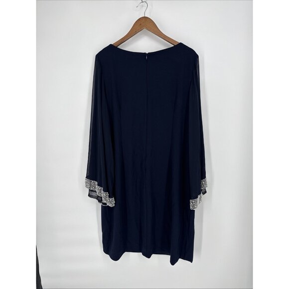 Xscape Womens Plus Size 20 Navy Blue Beaded Bell Sleeve Formal Evening Dress NWT - Picture 6 of 10